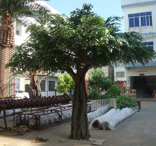 Artificial banyan ficus 10ft tall, dense green leaves across a wide spreading crown