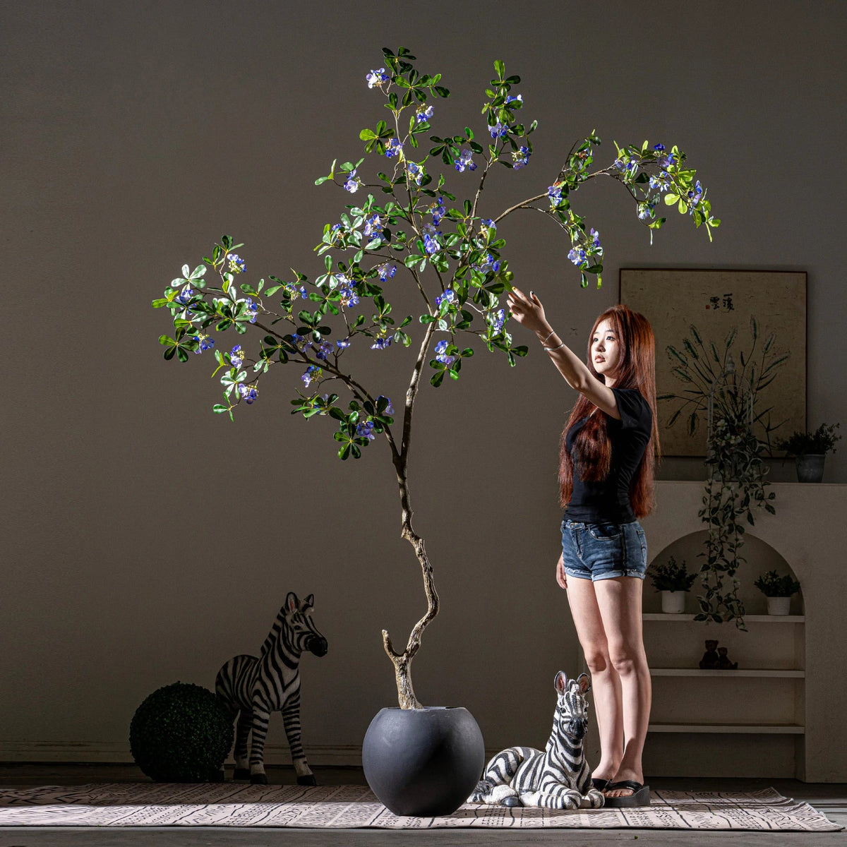 Artificial money tree 7.2ft tall, with spring blossoms set among broad green leaves