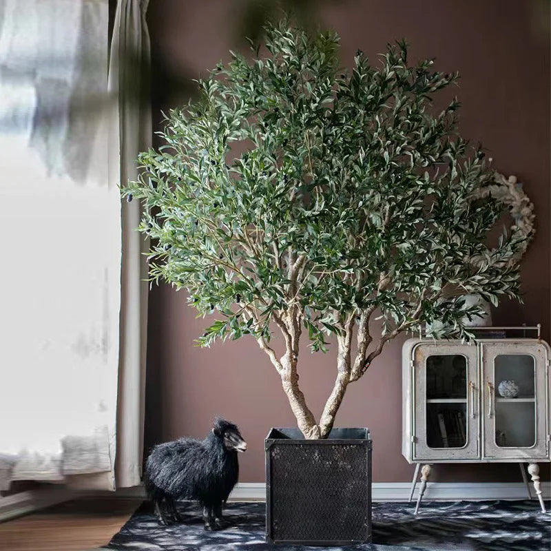 Artificial olive tree 7.8ft (2.4m) tall with a Y-shaped trunk and silver-green foliage