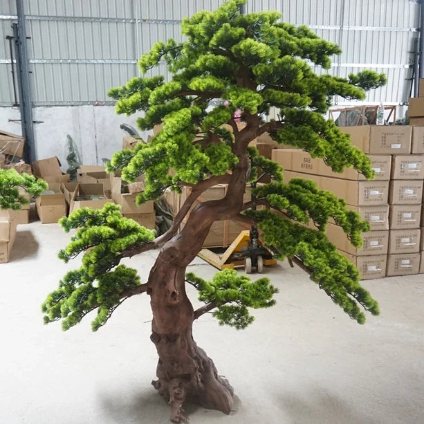 Artificial cedar pine 2m tall, evergreen branch pads on a natural wood trunk
