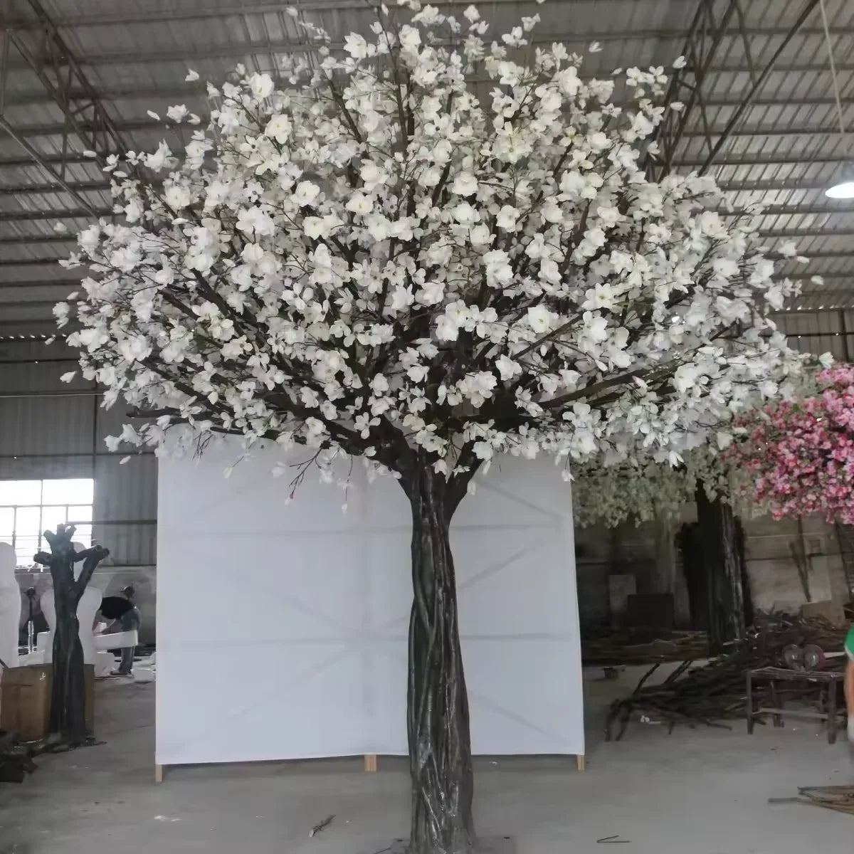 Artificial magnolia tree 9ft tall, large white flowers set among glossy green leaves