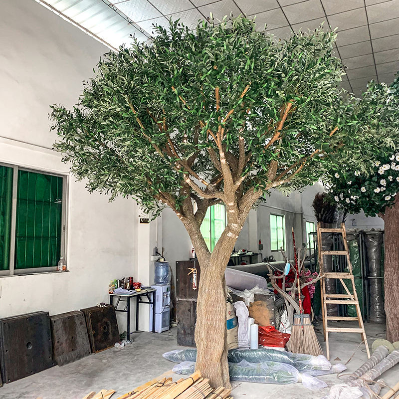 Large artificial olive tree 15ft tall, silver-green foliage on a fibreglass trunk