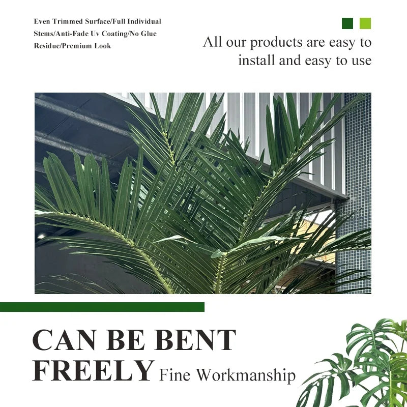 The same artificial palm placed in a hotel lobby beside a seating group