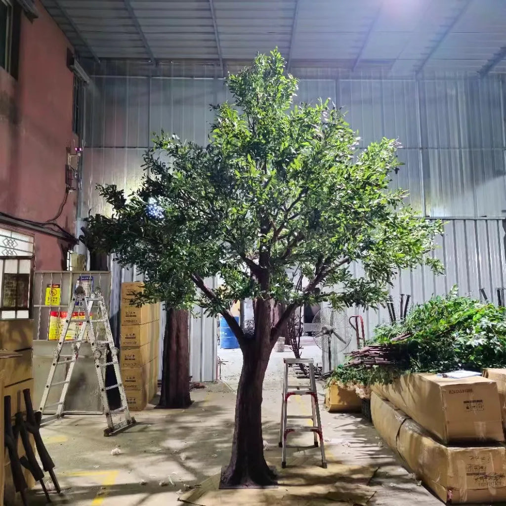 Large artificial olive tree 10ft (3m) tall, silver-green foliage on a broad canopy