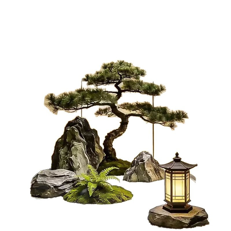 The Japanese pine in a window display, its silhouette set against the glass