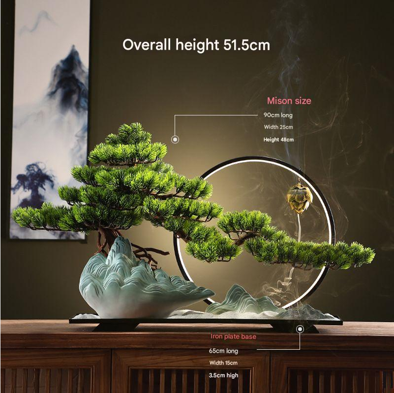 Pot and base of the 1.2ft artificial pine bonsai, topped with moss and stones