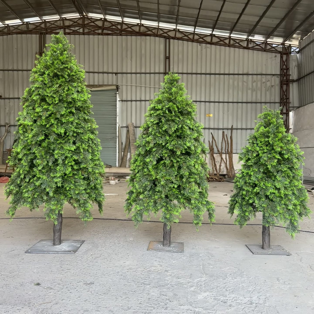 Artificial cedar Christmas tree 2.1m tall, dense green foliage on tiered branches