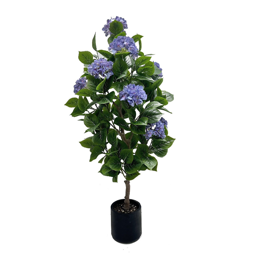The purple hydrangea used as floral decoration beside a wedding entrance