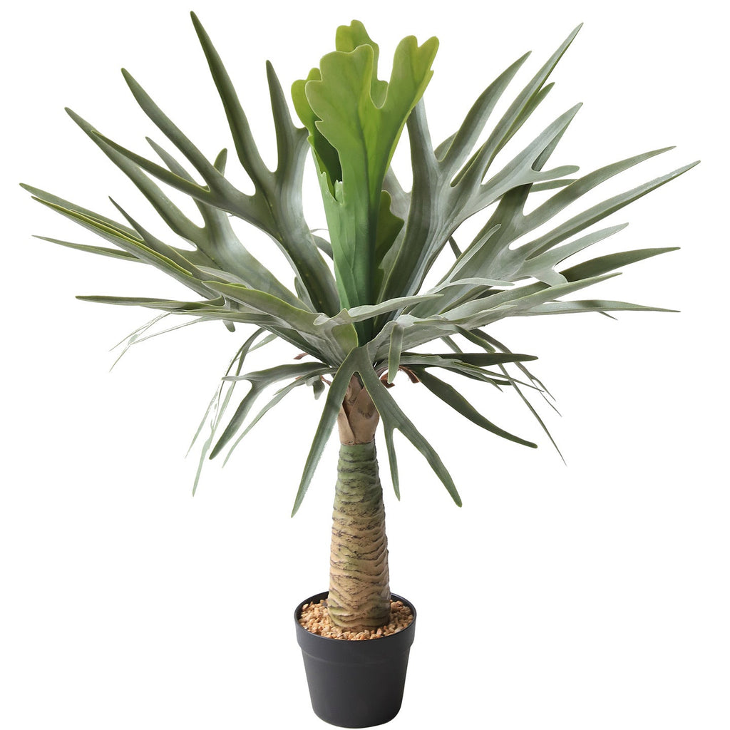 Base and pot of the faux staghorn fern where the fronds gather at the crown