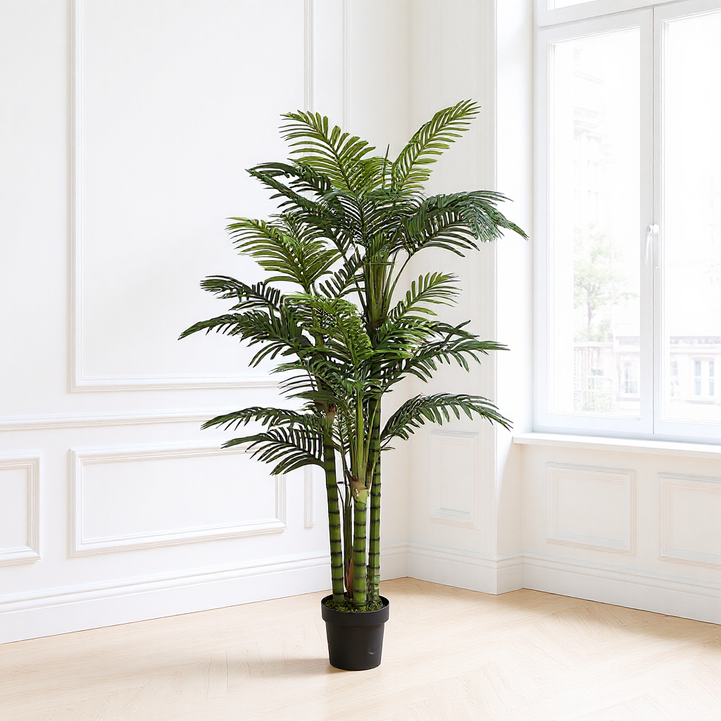 Fronds of the areca seen from above, radiating out from the centre of the plant