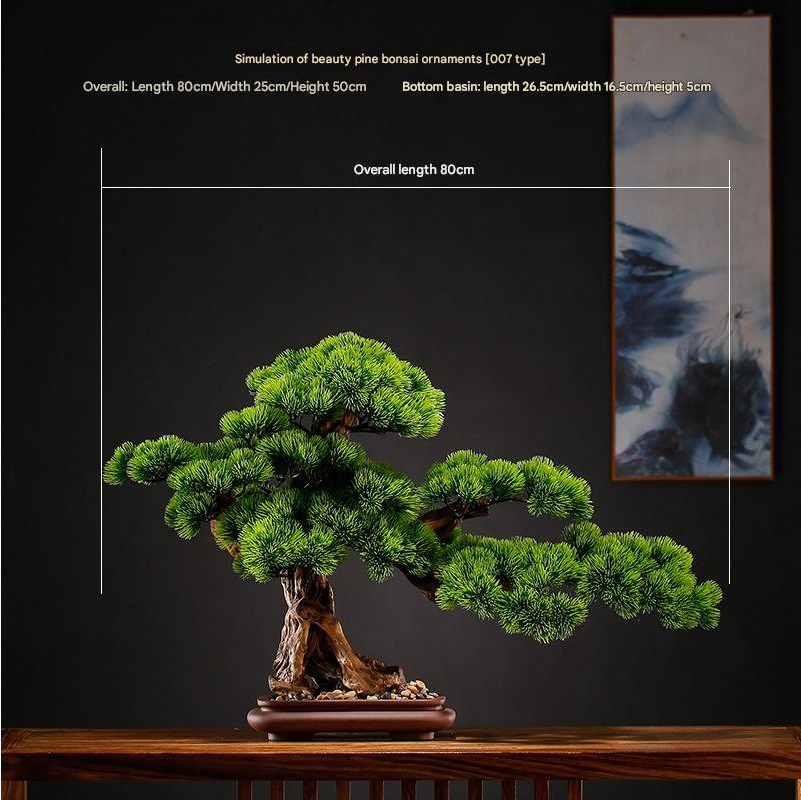 Pot and base of the artificial pine bonsai, finished with moss and stone