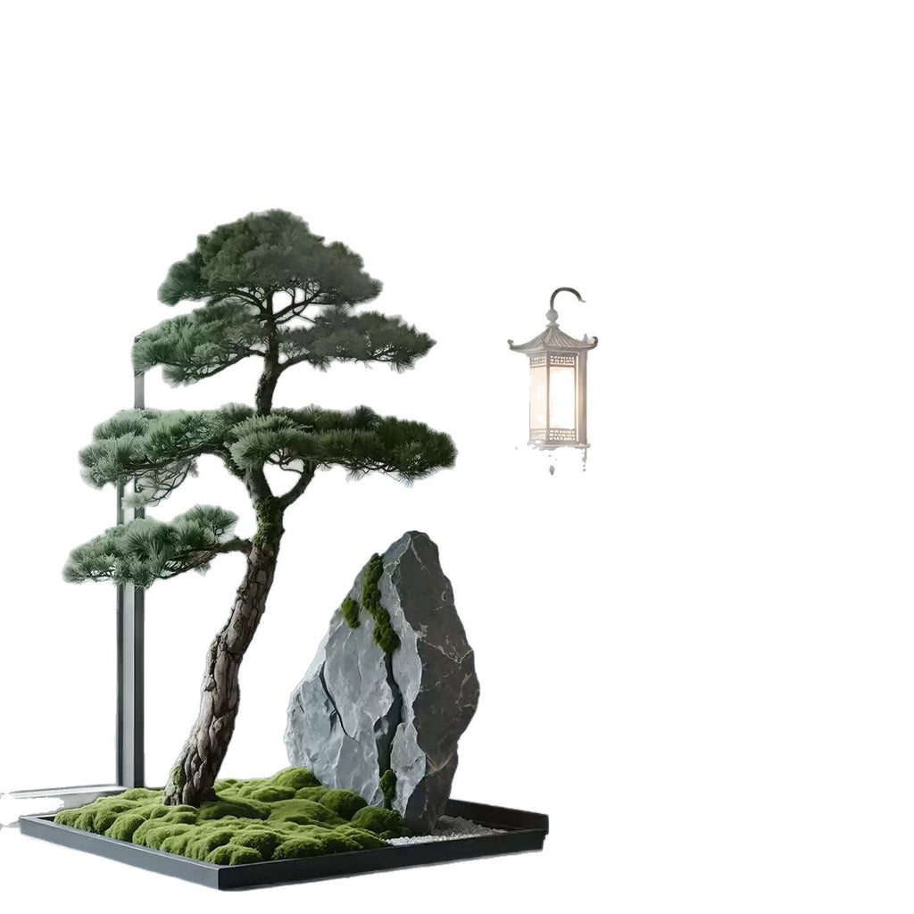 Base and pot of the 6ft artificial pine, finished with moss and pebbles