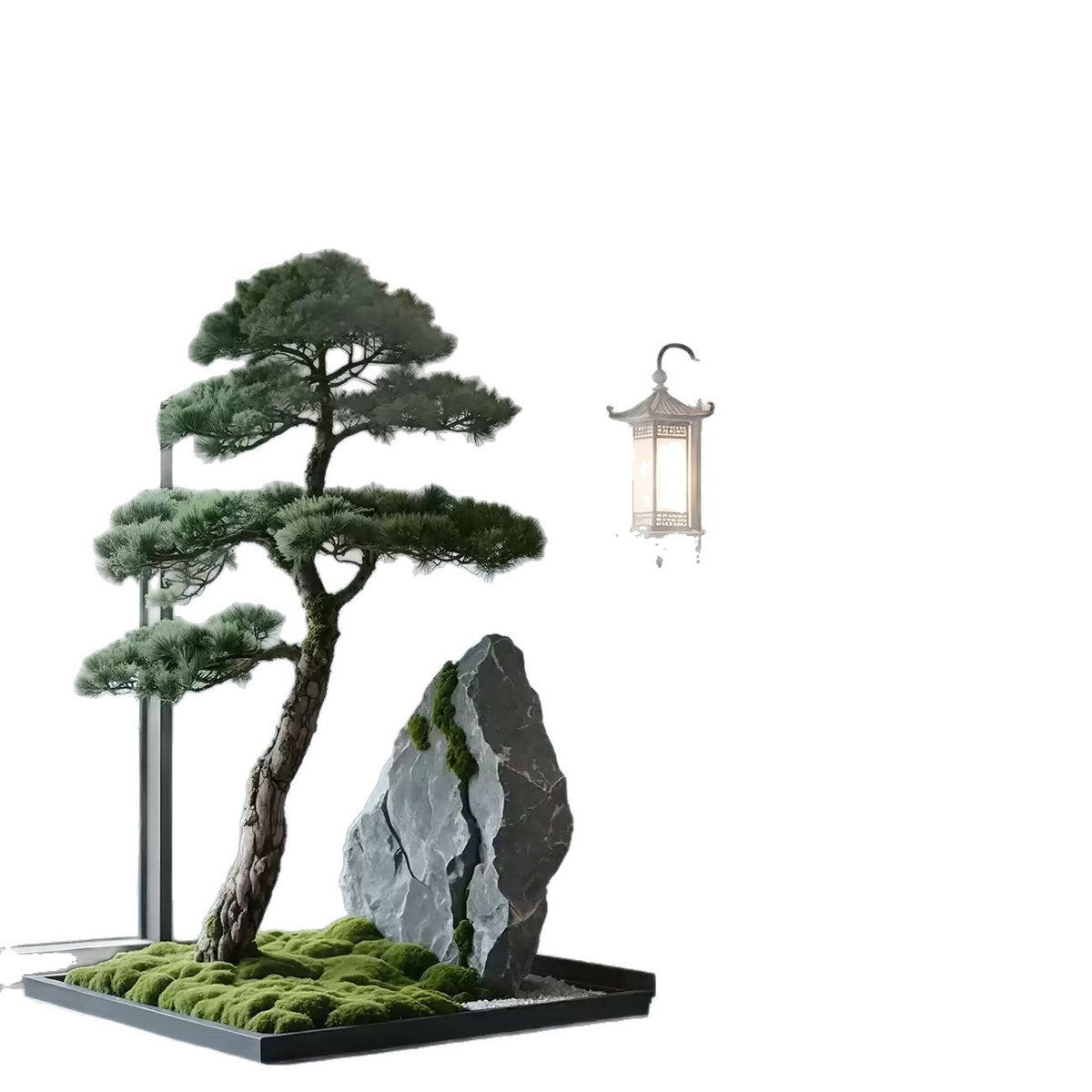 Base and pot of the 6ft artificial pine, finished with moss and pebbles