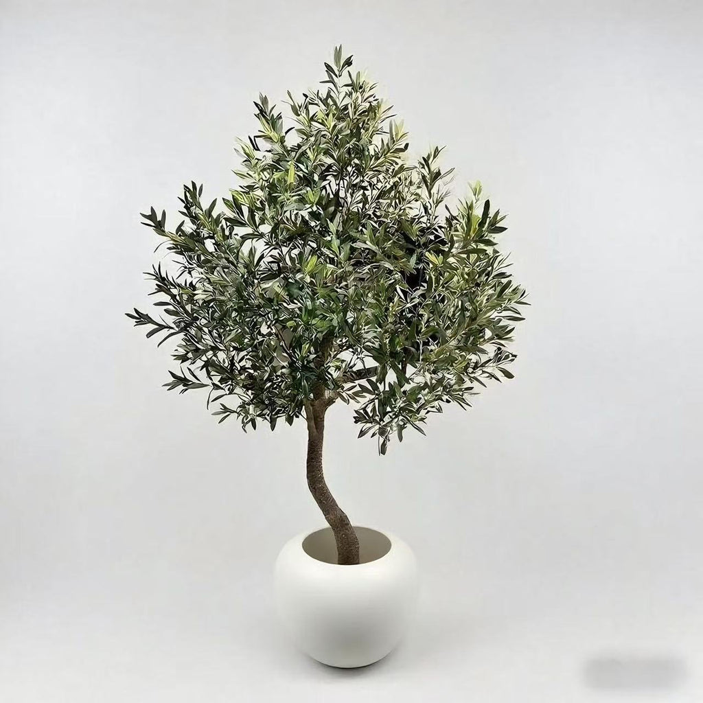 Artificial olive tree 6.5ft tall in a planter, Mediterranean silver-green foliage