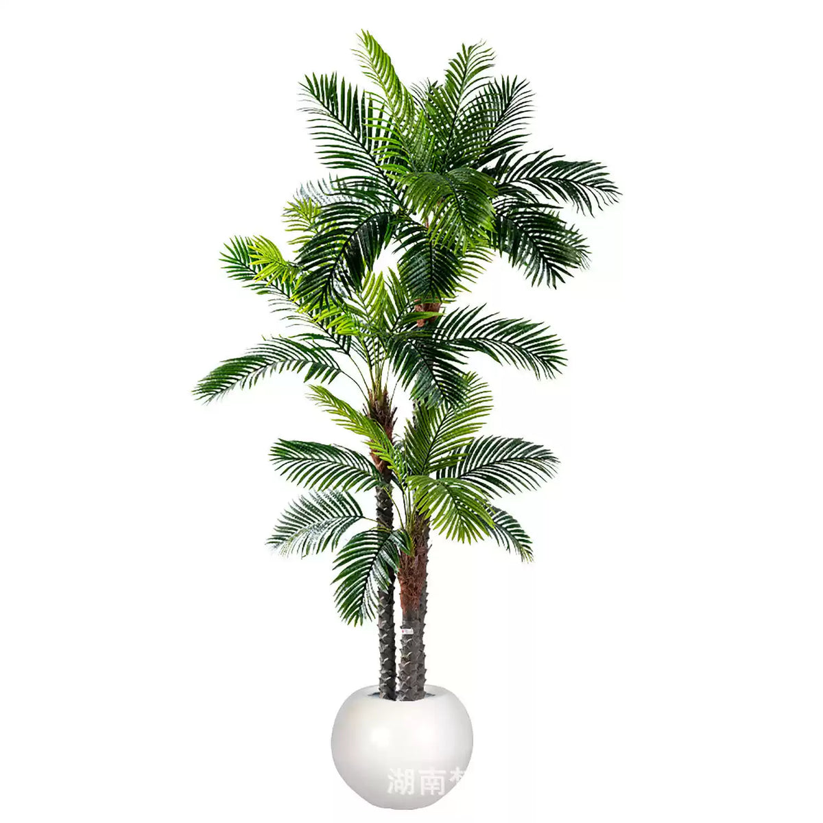 Trunk and base detail of the artificial palm, ready to drop into a planter