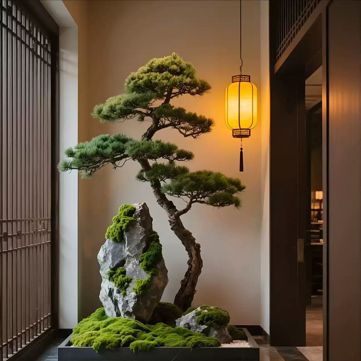 Artificial pine in a cedar style, 6ft tall with branches trained into flat green pads