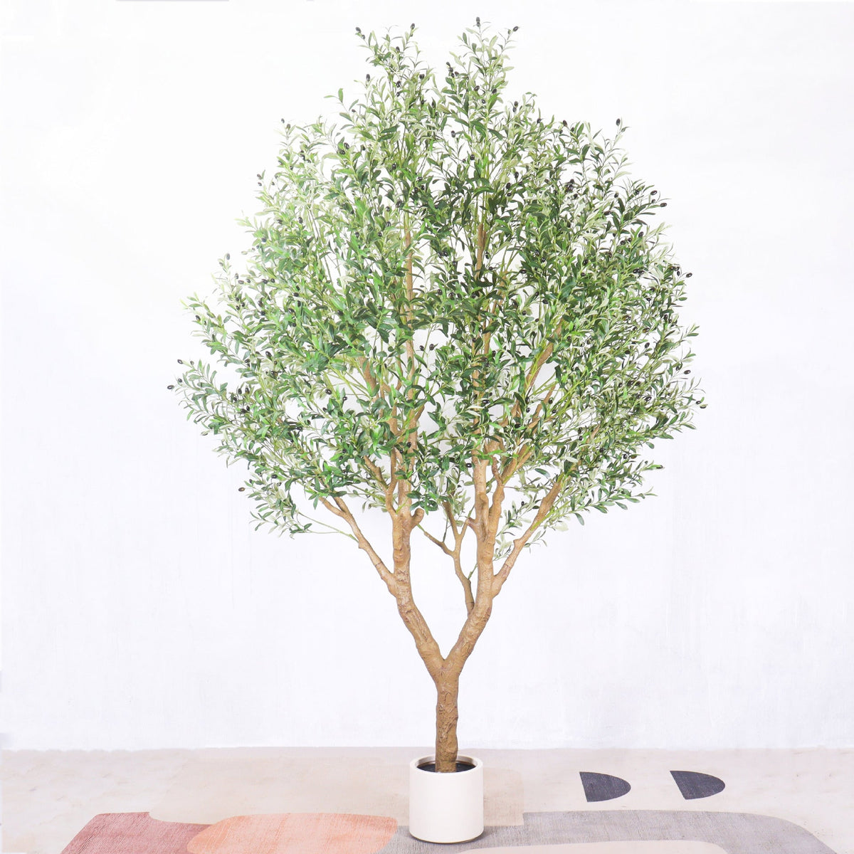 Artificial olive tree 10ft (3m) tall in a floor planter, silver-green Mediterranean foliage