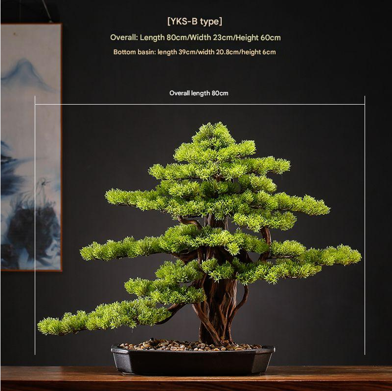 Bark texture moulded up the trunk of the artificial welcome-pine bonsai