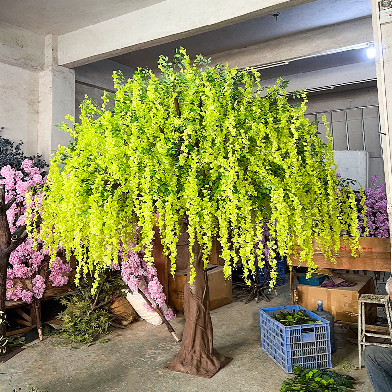 Artificial wisteria tree 15ft (4.5m) tall, flowering racemes hanging from a wide canopy