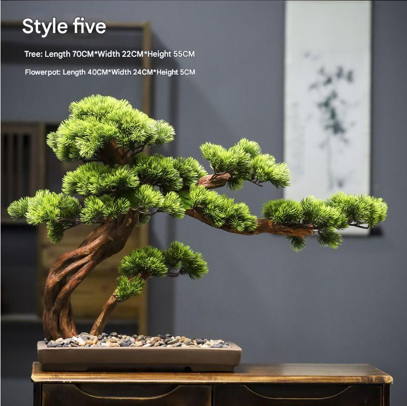 Pot and base of the 3ft artificial pine bonsai, topped with moss and fine gravel