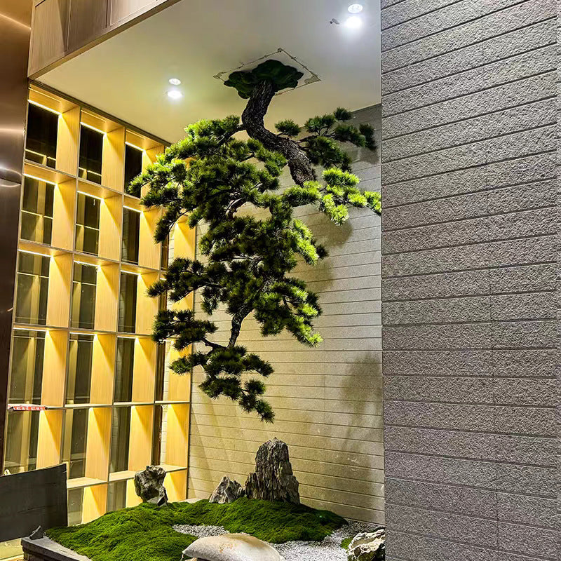 Artificial hanging pine 6.5ft tall in the Chinese style, branches cascading downward