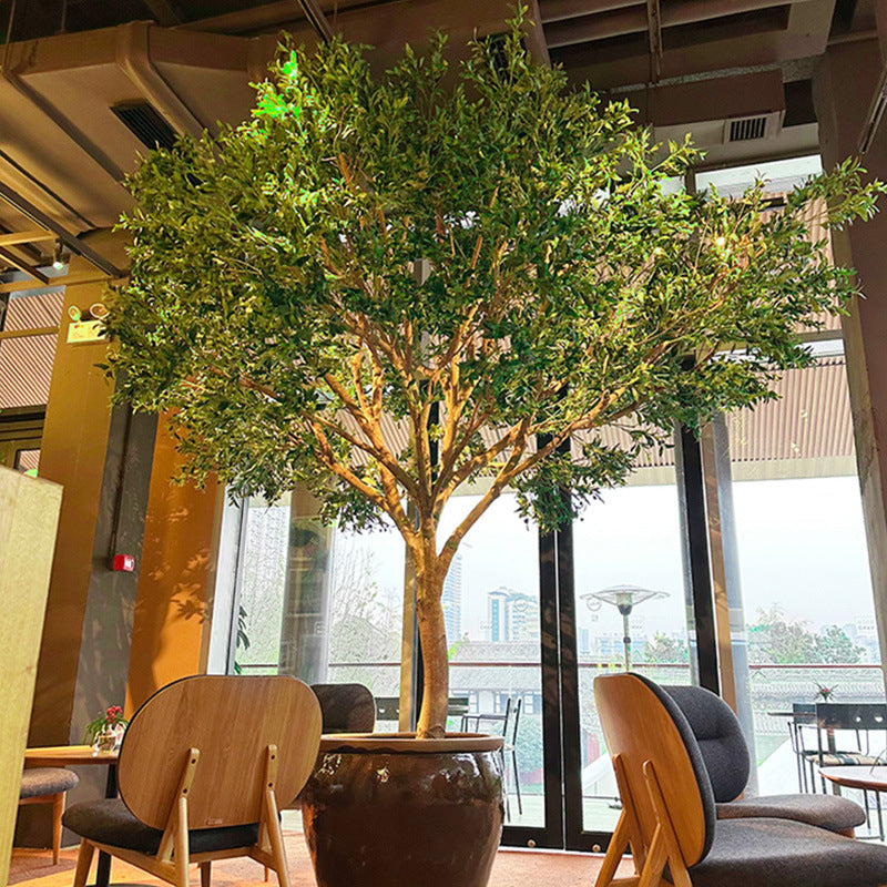 Artificial olive tree 10ft tall, potted, with realistic silver-green foliage above
