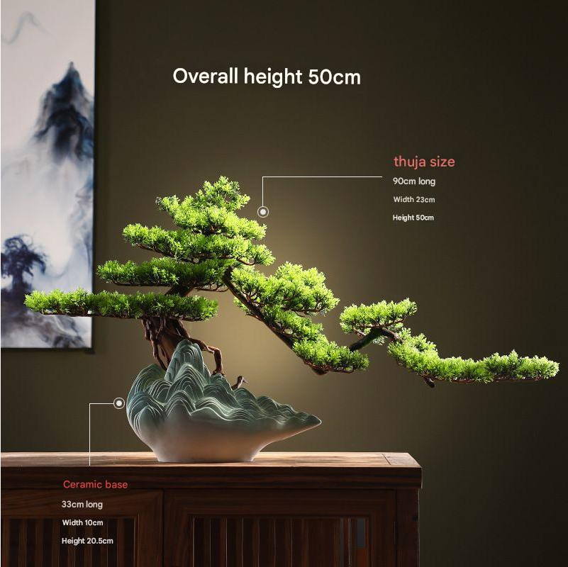 Artificial pine bonsai 1.2ft tall, small tree with branches shaped into flat pads
