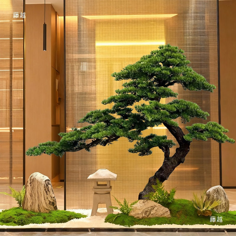 The sculpted trunk of the Japanese pine bending between its branch tiers