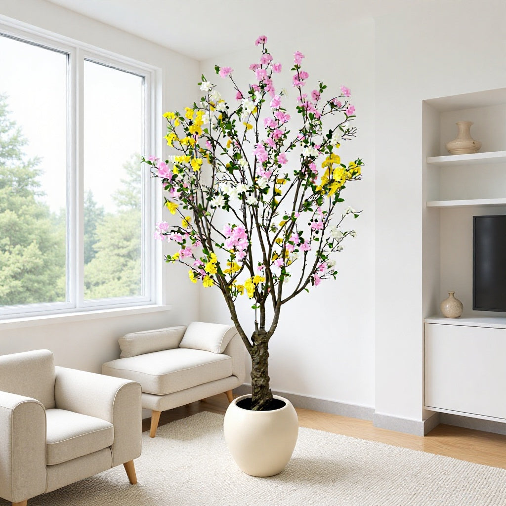 Artificial begonia flower tree 6.5ft tall, blossoms massed across an open canopy