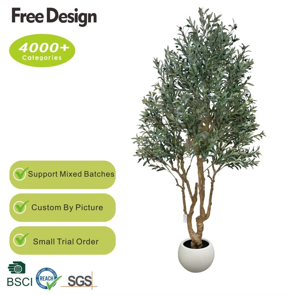 The artificial olive tree used as greenery in a shopping mall window display