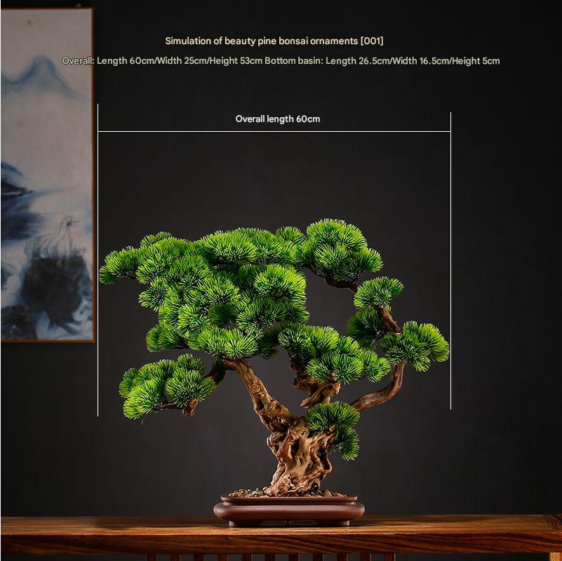 The pine bonsai used as a green accent beside a restaurant entrance