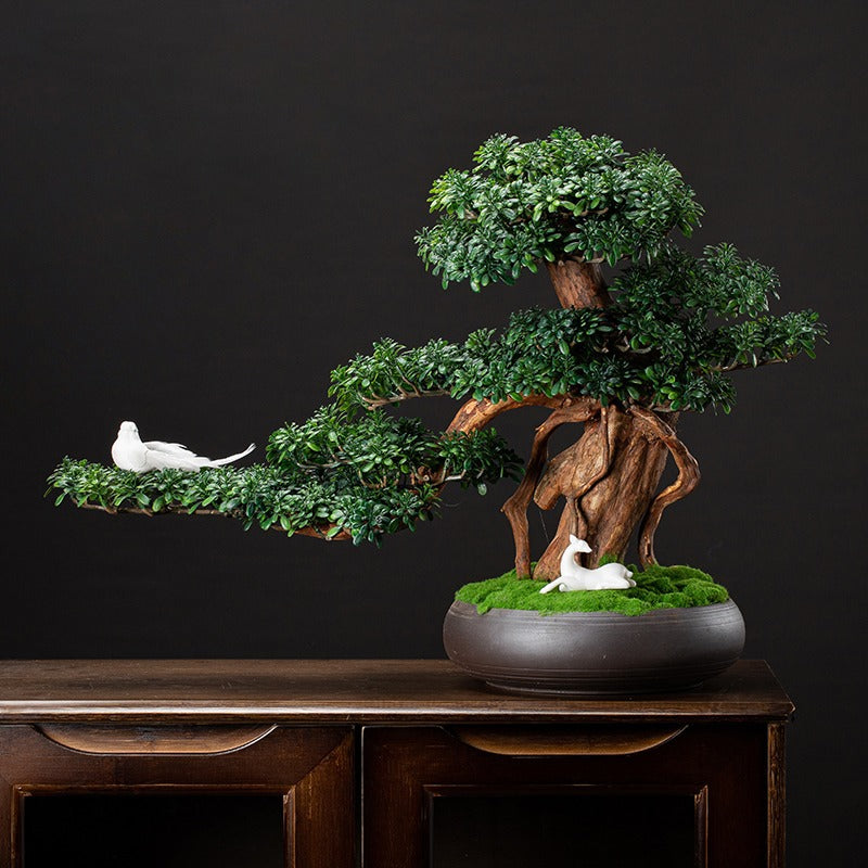 Bark texture moulded along the length of the artificial pine bonsai trunk
