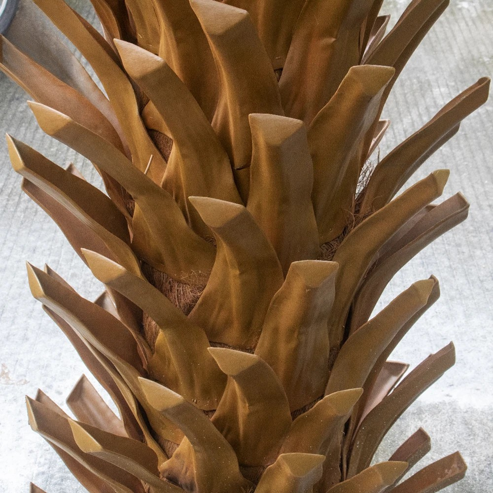 The fibrous trunk of the date palm with its rows of cut frond bases