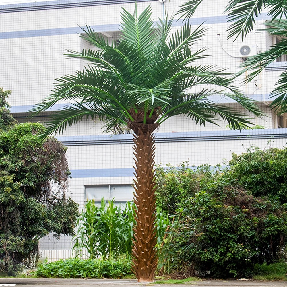 UV-resistant artificial date palm, stiff fronds radiating from a fibrous trunk