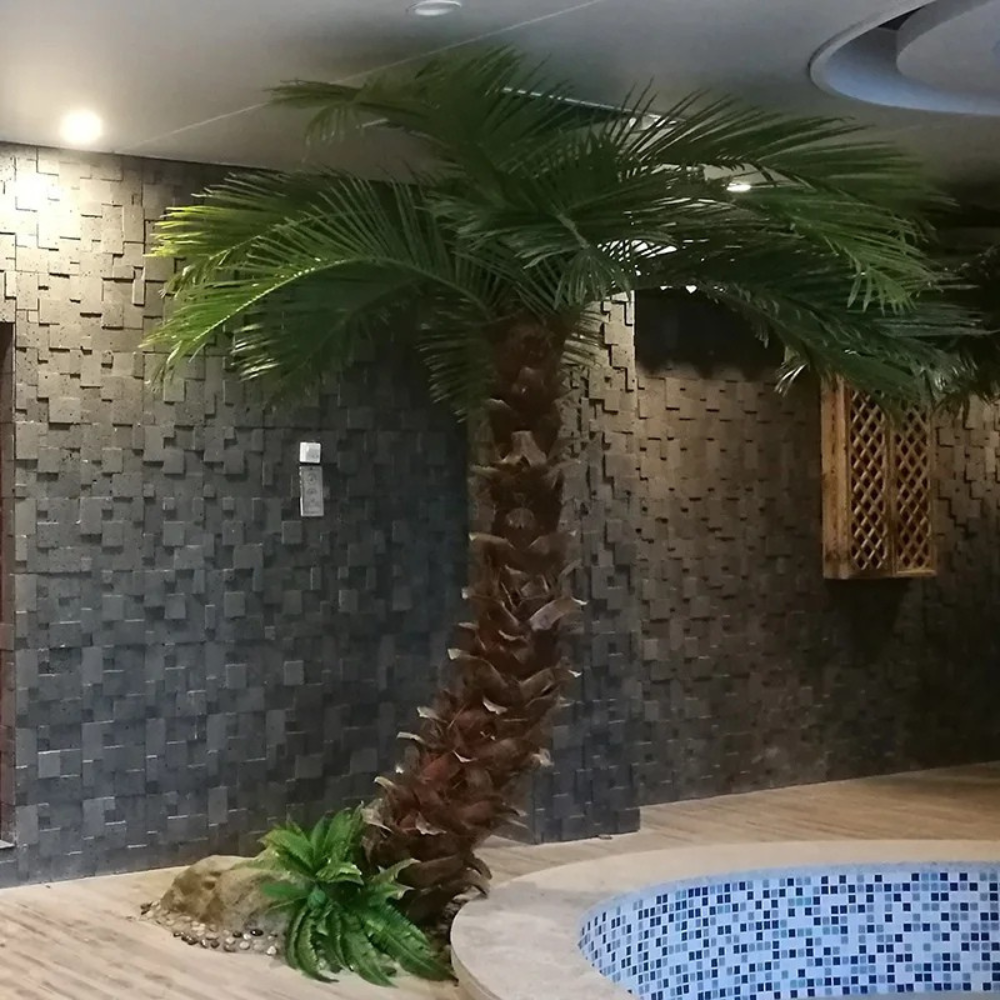 The ringed trunk of the coconut tree, moulded to look like real palm bark