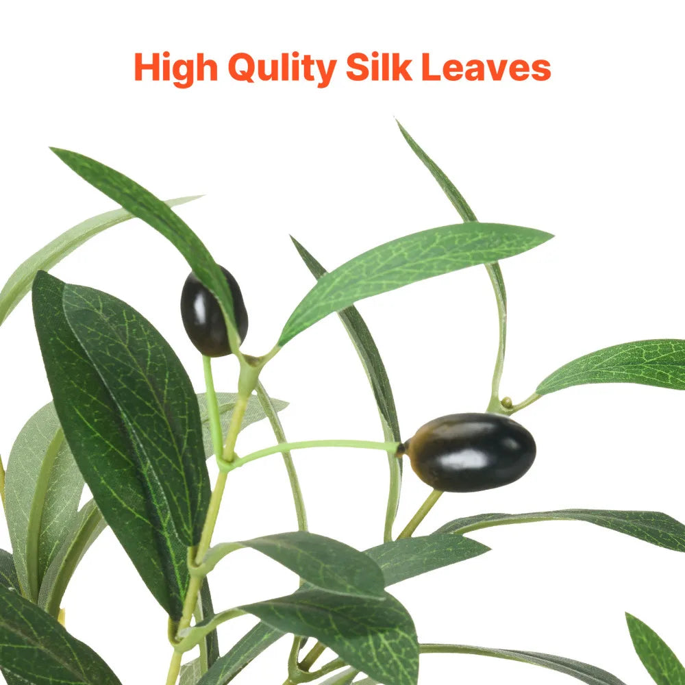 Artificial Olive Tree — 5 ft, Rubber Silk Foliage with Black Pot