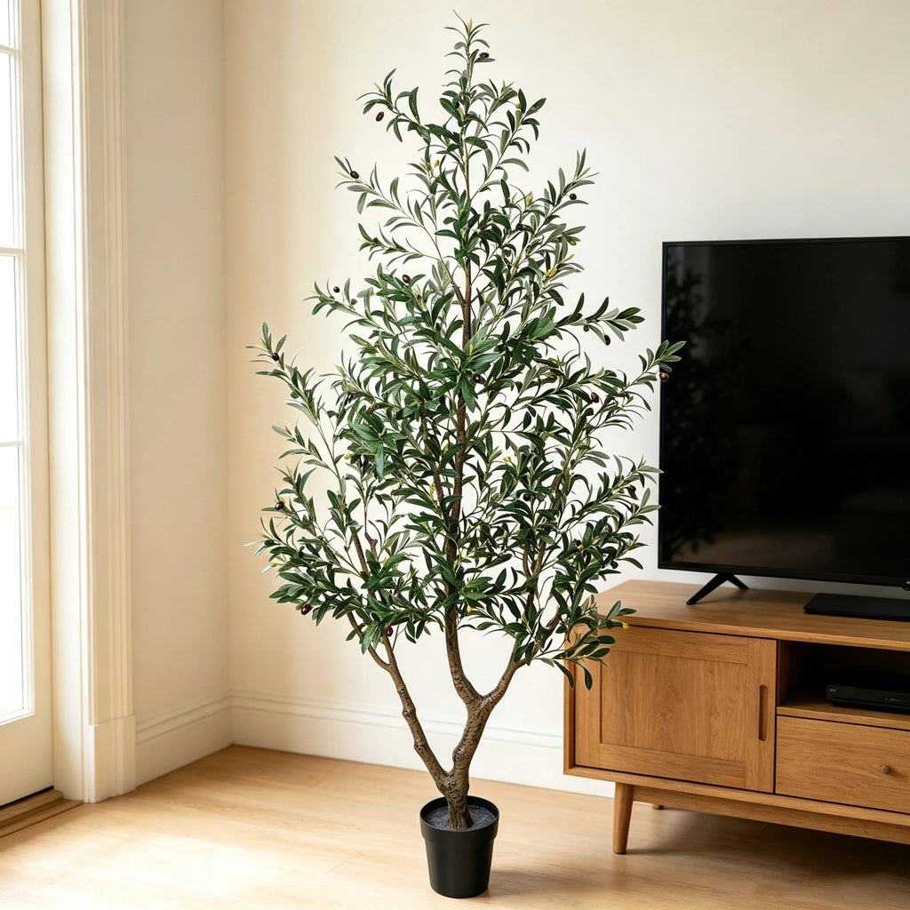 Artificial Olive Tree — 4.9 to 6.9 ft, Natural Wood Trunk