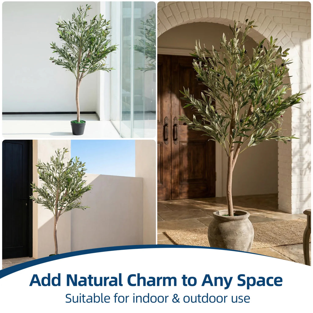 Artificial Olive Tree — 5 ft, Natural Wood Trunk with Lifelike Fruit