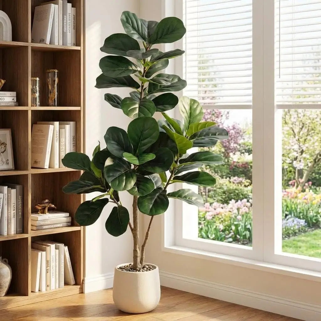 Artificial Fiddle Leaf Fig Tree — 4 to 7 ft, Weighted Planter, 5-Minute Assembly