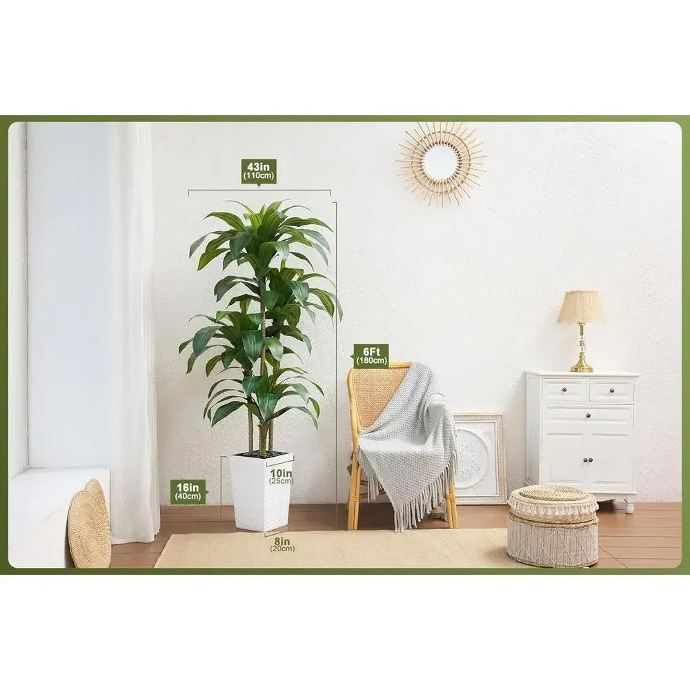 Artificial Dracaena Tree, 6 ft, UV-Resistant, Tapered Planter with River Rock