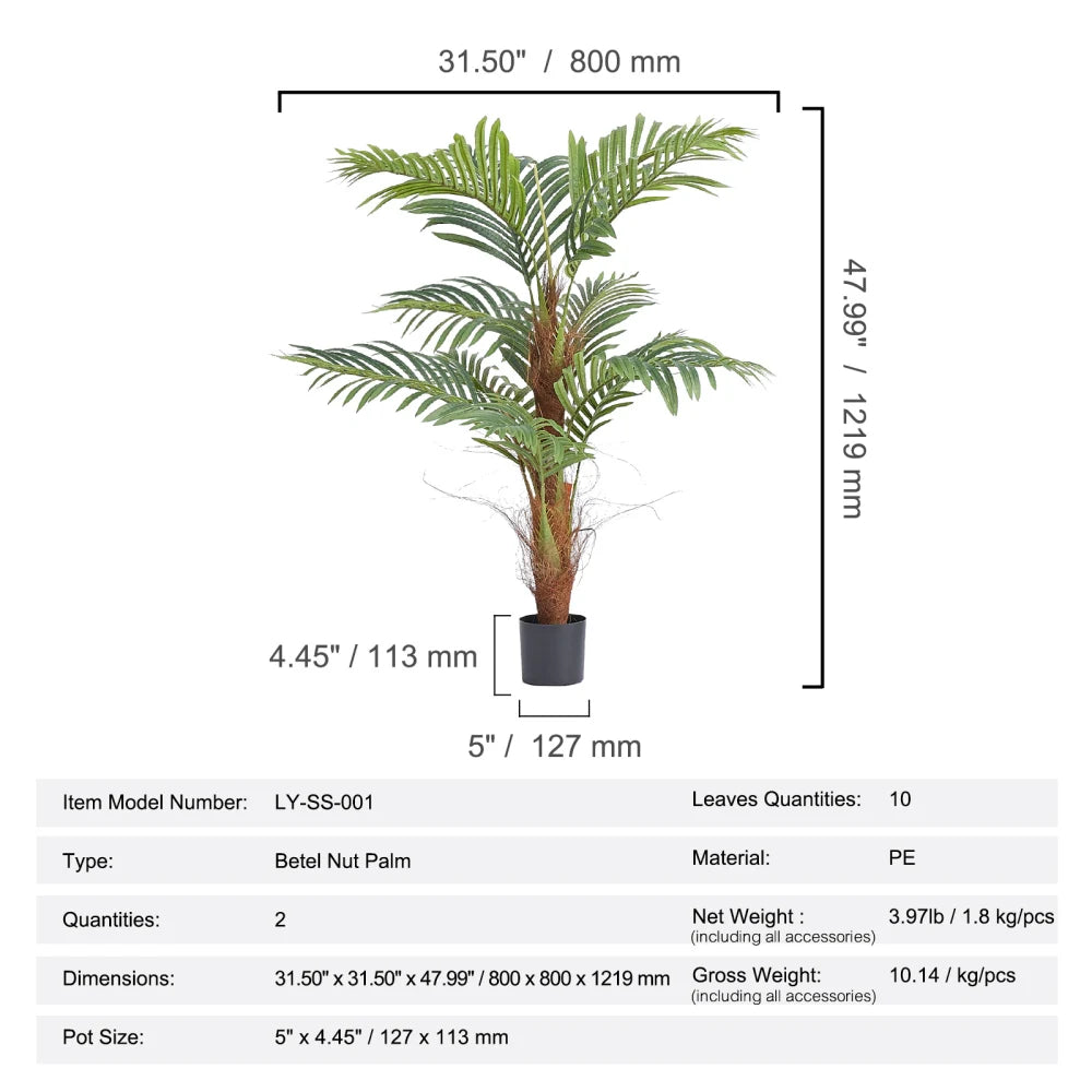 Artificial Palm Tree — 4 ft, Anti-Tip Base with Stainless-Steel Branches