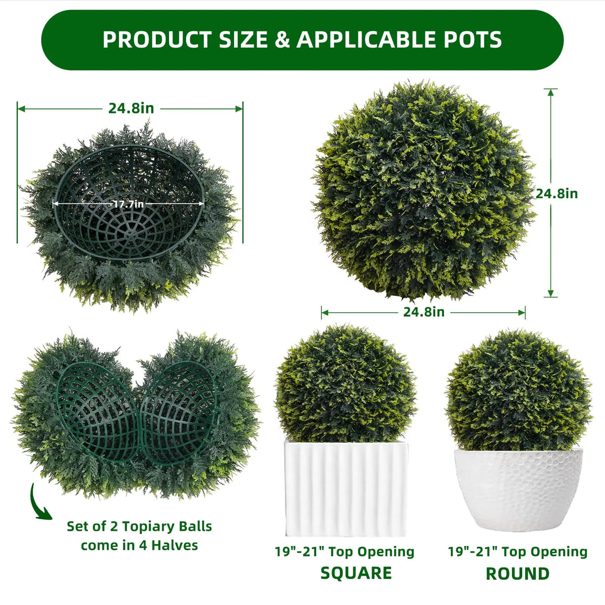 Artificial Cedar Topiary Balls — 17 to 23 in, Set of 2