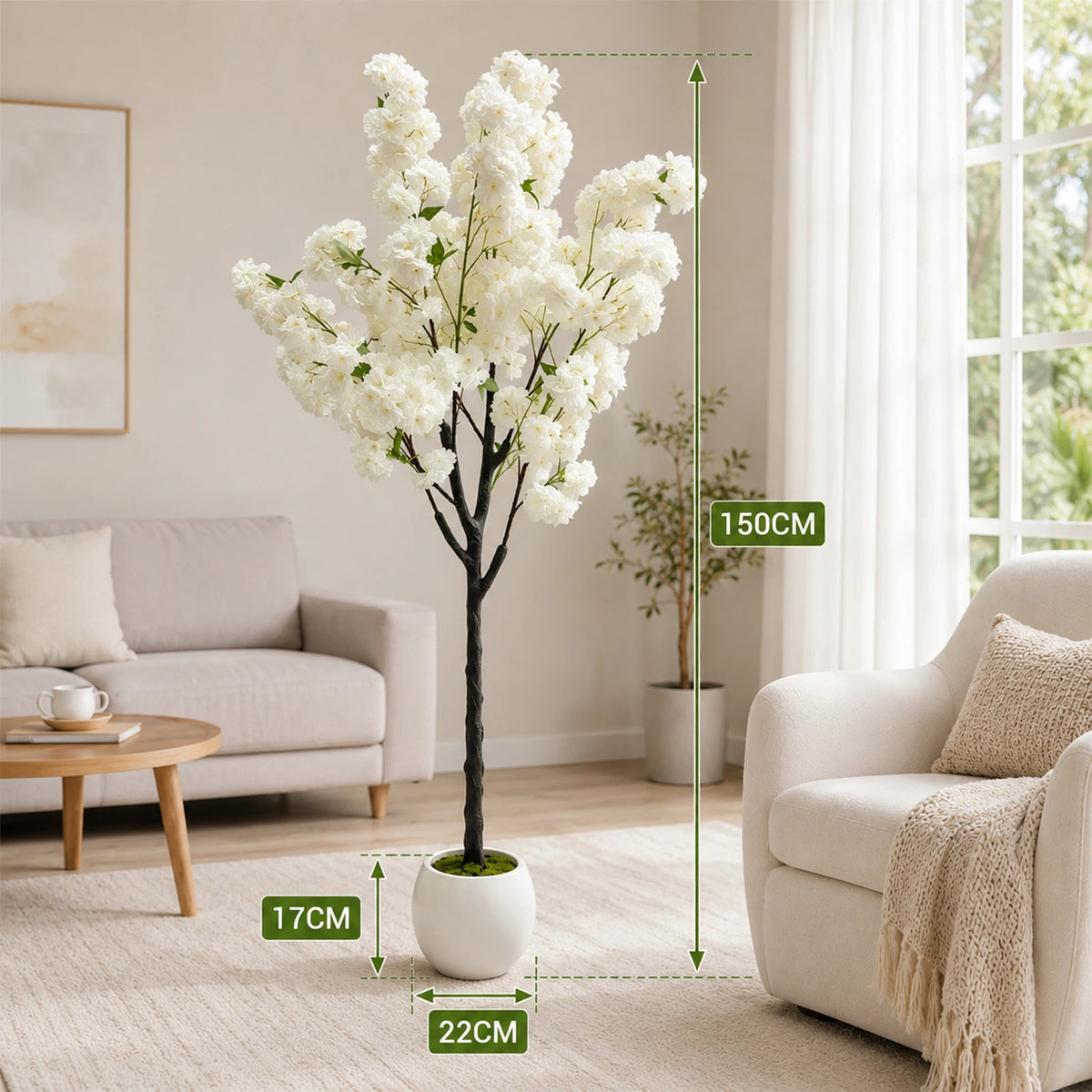 Artificial Cherry Blossom Tree — 5 to 6 ft, White or Pink Blossoms