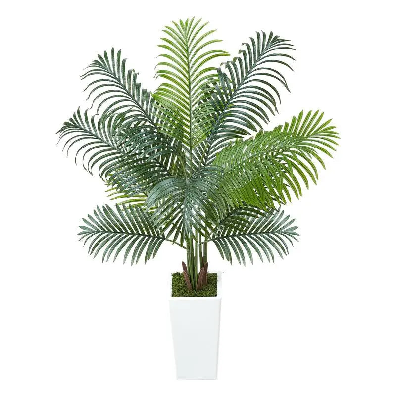 Artificial Areca Palm Tree — 5 ft, 12-Stem, White Tall Planter