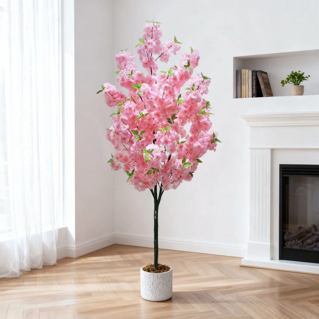 Artificial Cherry Blossom Tree, 5 to 6 ft, PVC Frame, Single or Double Pole