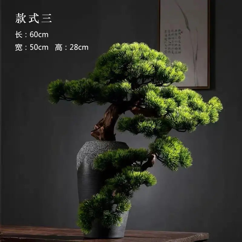 Pot and base of the 2.5ft artificial pine bonsai, topped with moss and stone
