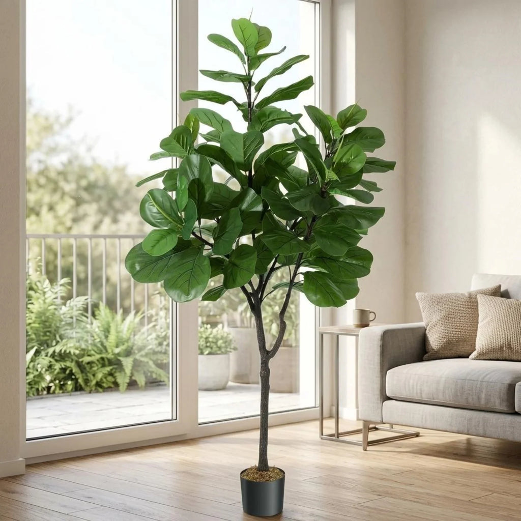 Artificial Fiddle Leaf Fig Tree — 6 ft, Black Pot