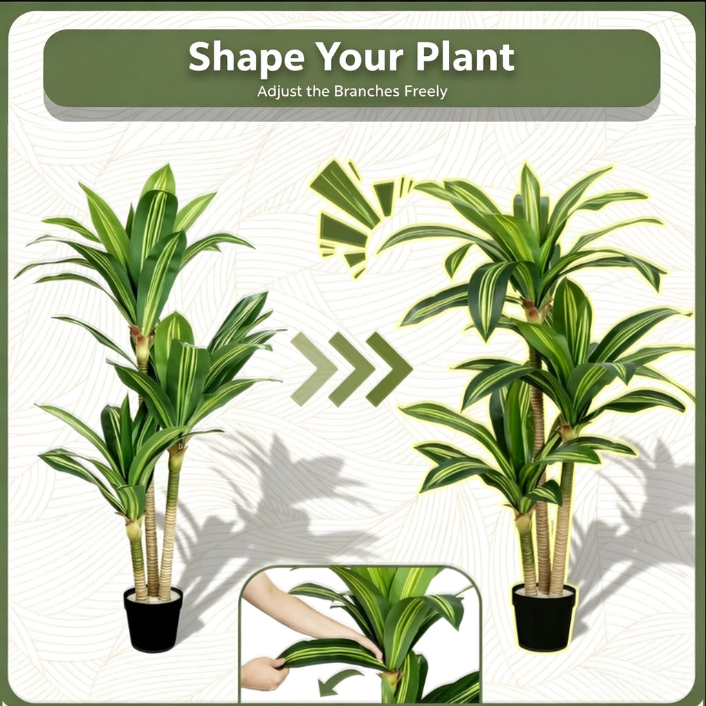 Artificial Dracaena Tree — 4 to 6 ft, Three-Stalk Design