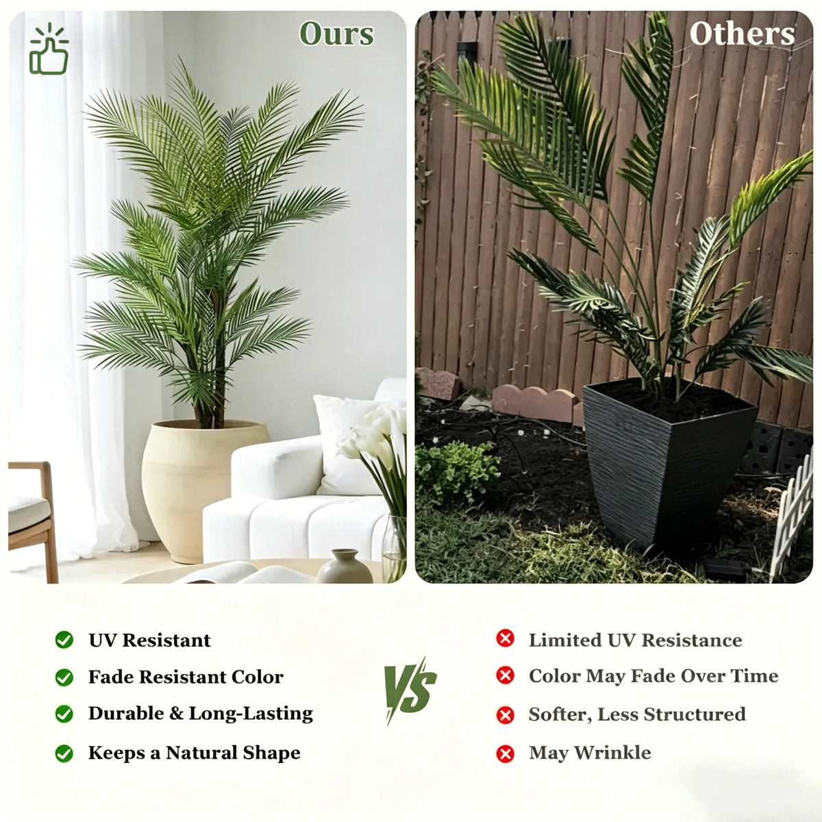 Artificial Palm Tree — 5 to 6 ft, UV-Resistant Fronds, Black or White Pot