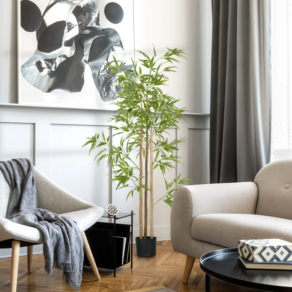 Artificial Bamboo Tree — 5.9 ft, 924 Leaves in Black Nursery Pot